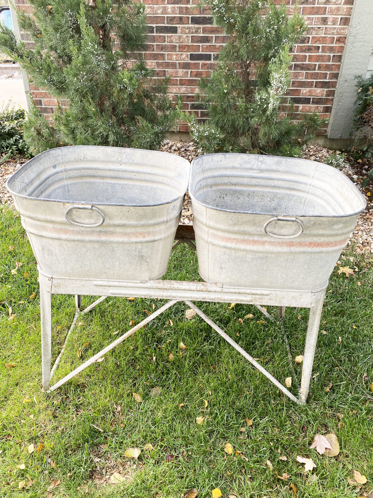 Large Galvanized Two Tub Metal Bucket on Stand40 Something Borrowed KC
