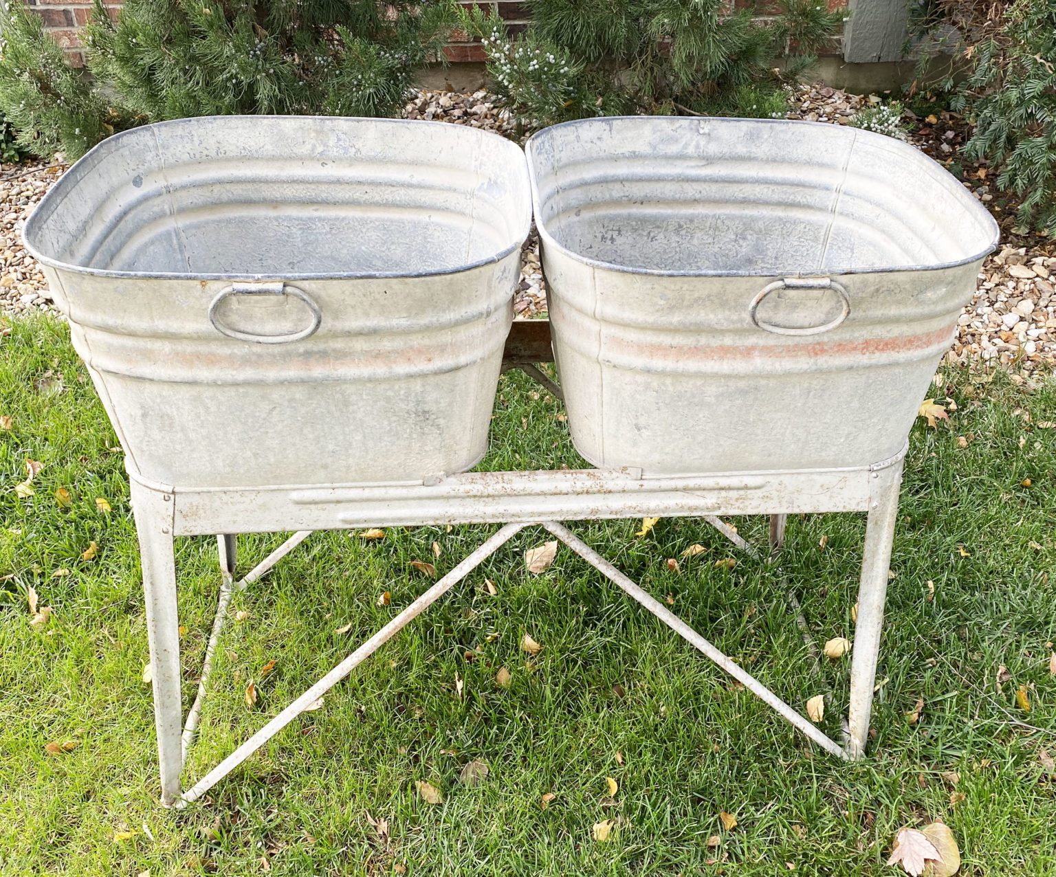 Large Galvanized Two Tub Metal Bucket on Stand40 Something Borrowed KC