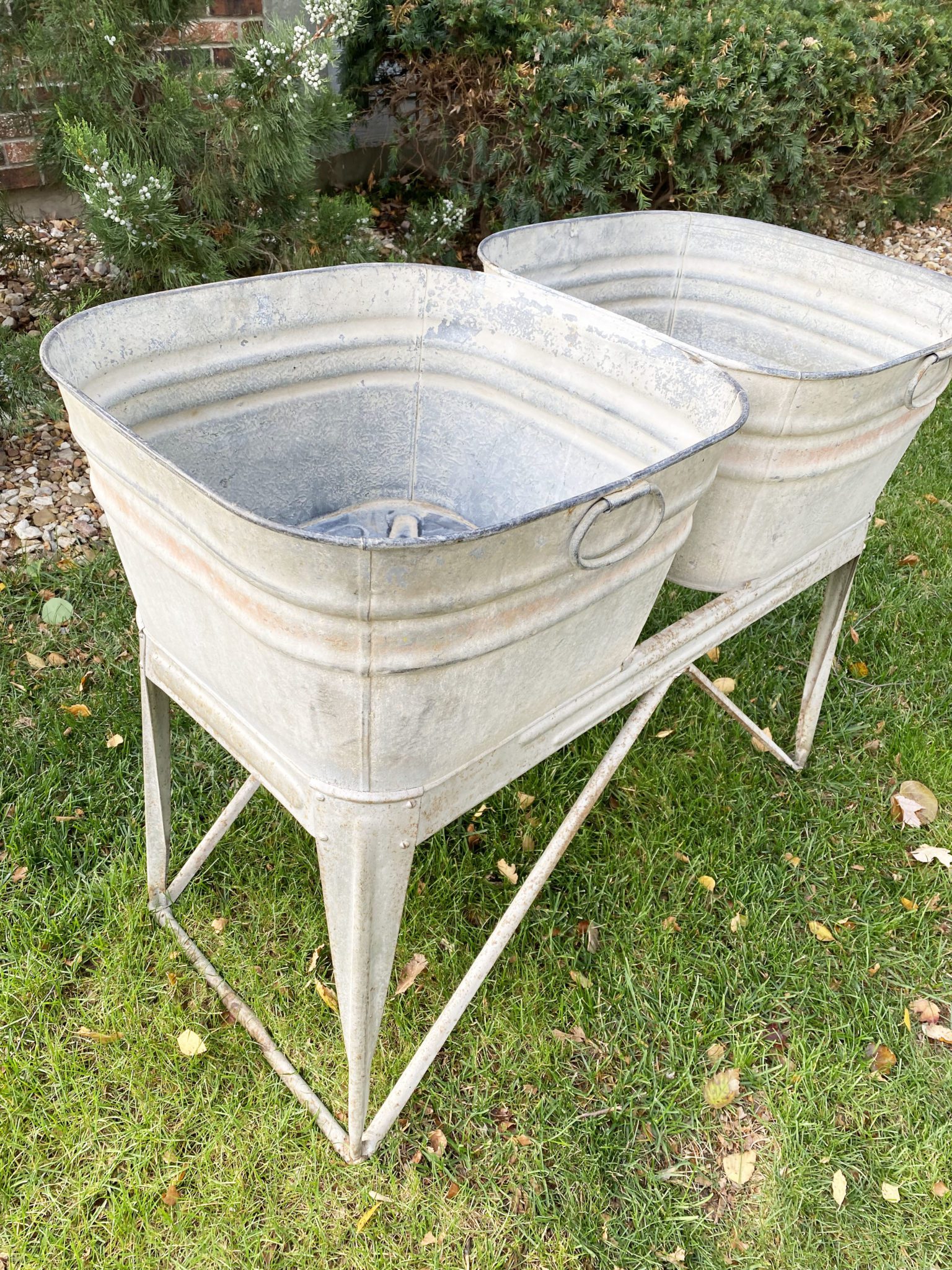 Large Galvanized Two Tub Metal Bucket on Stand40 Something Borrowed KC