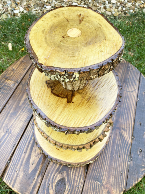 4 Tier Log Slice Rustic Cake and Cupcake Stand-$25