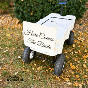 White Here Comes the Bride Wagon $25